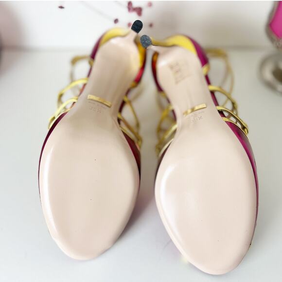 Gucci Tiger Head Metallic Pink Gold Leather Strappy Heels 8.5 NWB Made in Italy - Picture 8 of 16